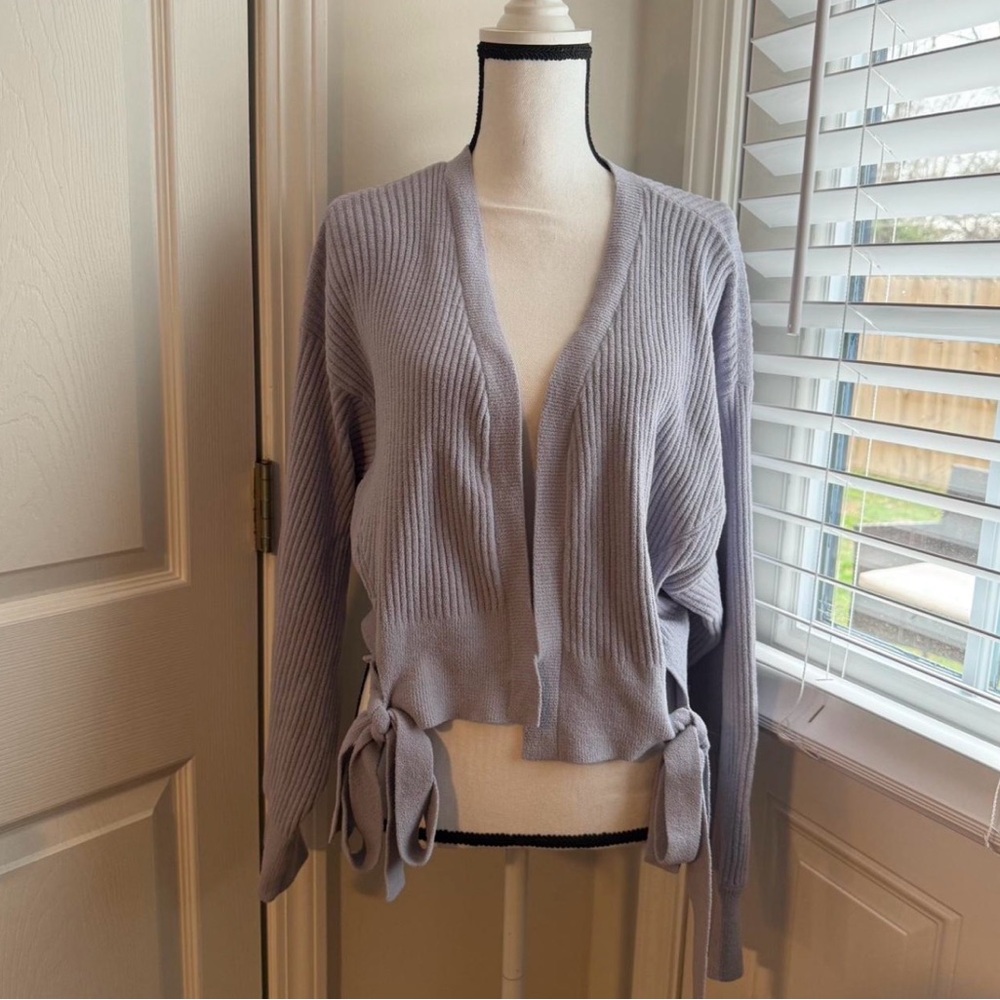 Lavender Gelato Pique Bow Ribbed Cardigan